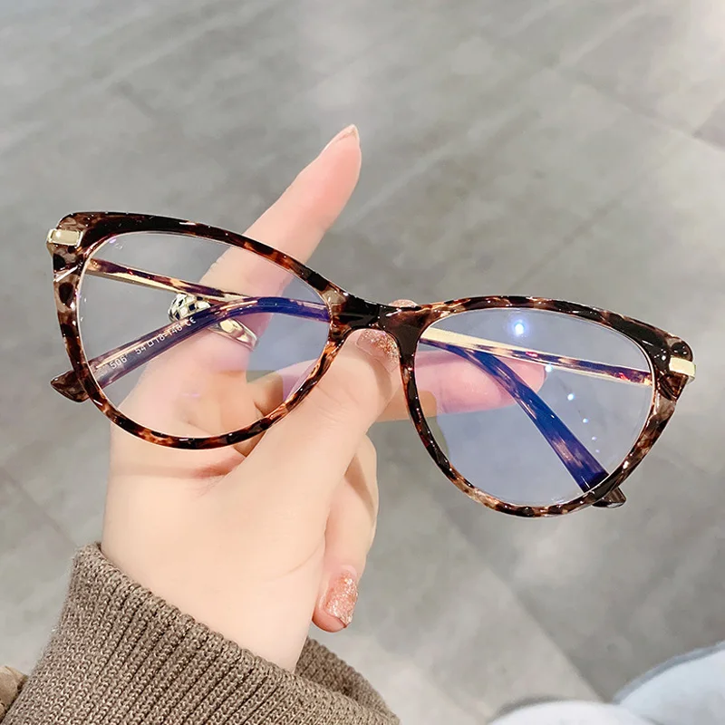 Metal Eyeglasses Optical Frame Foreign Cat-eye Glasses European and  American Diamond Cut Edge Anti Blue Light Blocking Glasses