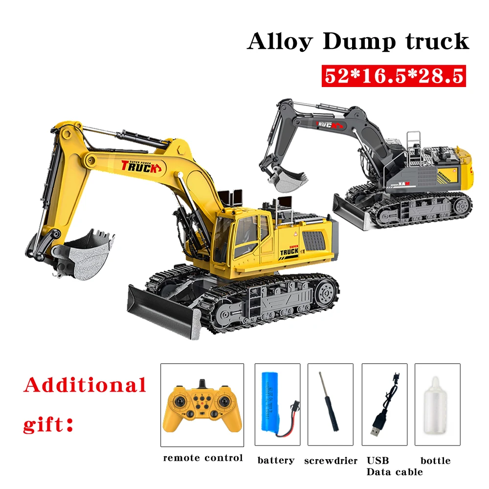 PREBOX Excavadora teledirigida de Juguete para niños,Pala de aleación de Juguete con Luces y Efectos de Sonido,Excavadora RC de 2,4 GHz,Regalos navideños para niños de 3 a 12 años