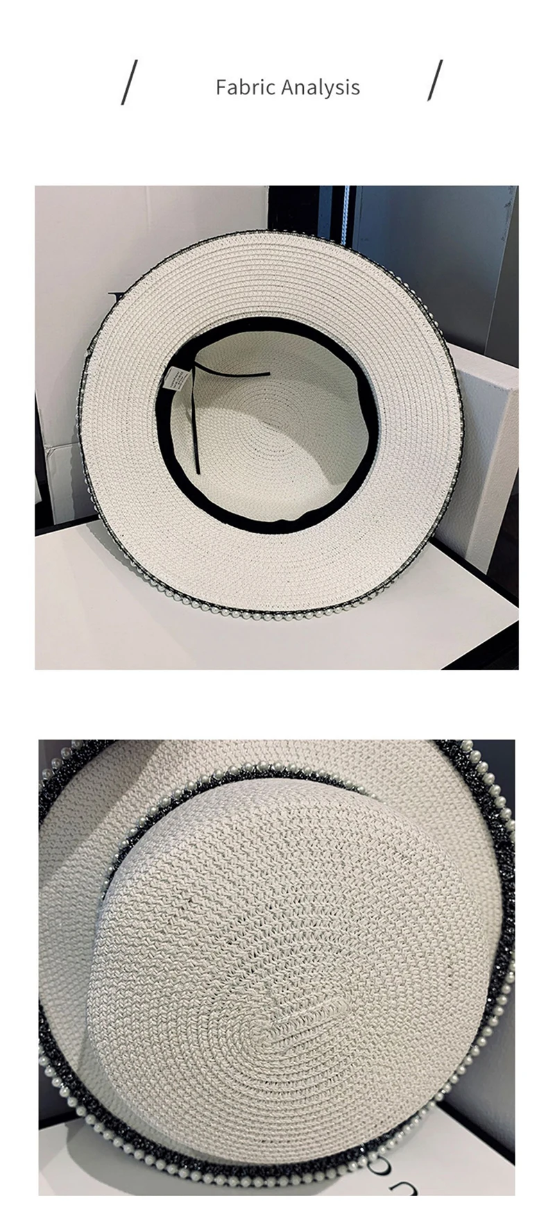 New Summer Ladies Spring Hats Flower Beads Wide Brim Jazz Panama Straw Sun Visor Beach Hat Flower Rivet Pearl Straw Hat Cap