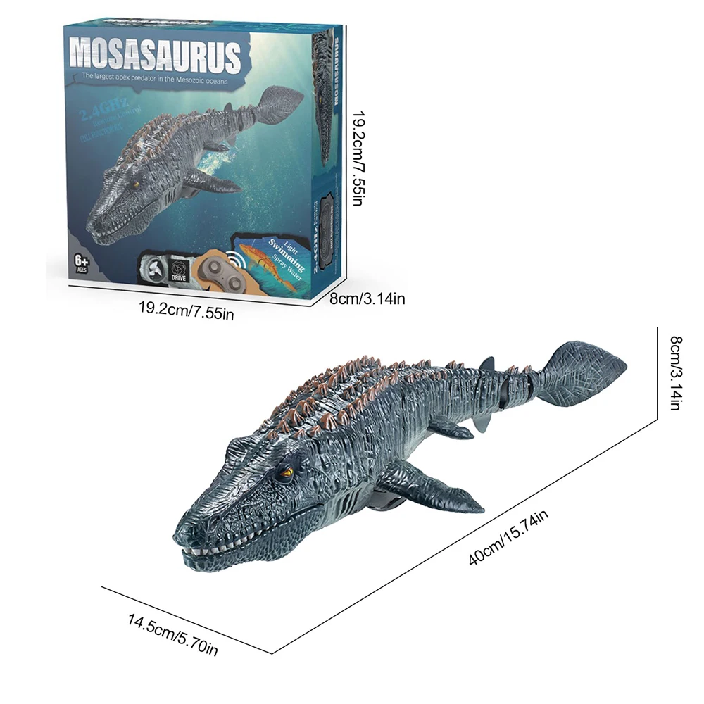 2.4G remote control dinosaur pool toys simulation RC Mosasaurus water toys one-key demo with spray water and light for kids