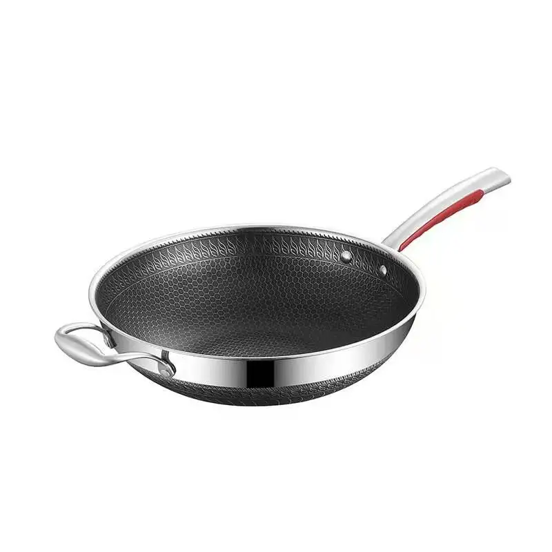Honeycomb wok pan stainless steel 304 cookware frying pan 32cm nonstick pans