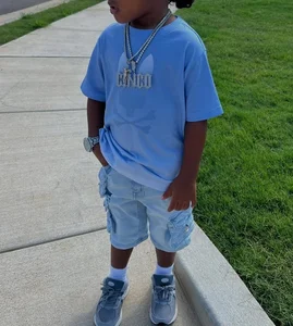 New China Supply Fashion Online Shopping Wholesale Cotton Short Sleeve T-shirt and Shorts Summer Boy Clothes Sets