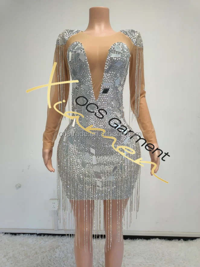 Ocstrade Lady 2024 Elegant Luxury Sequin Tassel Long Sleeve Patchwork Rhinestone Party Mini Glitter Women Club Dresses Ocstrade Lady 2024 Elegant Luxury Sequin Tassel Long Sleeve Patchwork Rhinestone Party Mini Glitter Women Club Dresses