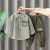 Ensemble chemise rayée-vert