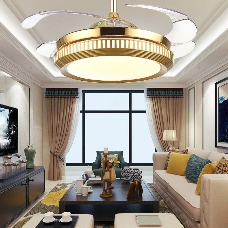 Decorative Invisible Ceiling Fan Light with Hidden Blades Remote Control for Living Room
