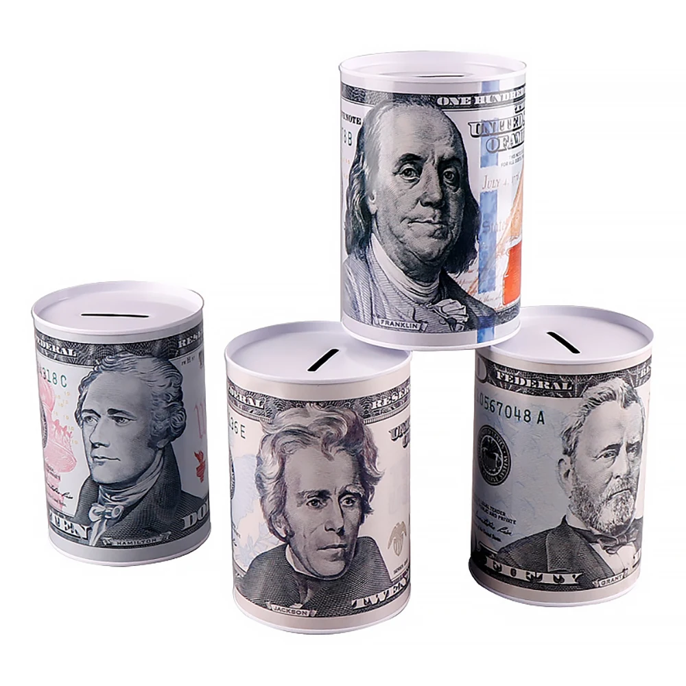Wholesale Custom Logo Design Kids Gift Different Country Money Pattern Saving Money Box Piggy Bank Tin Coin Bank