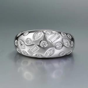 Fashion Design Classic Round 925 Silver Handmade Gypsy Setting Wedding Party Ring Band with White CZ Stone