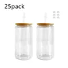 16oz doble pared transparente con tapa de bambú