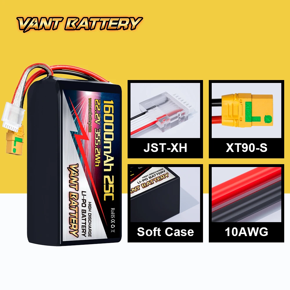 Vant Light 6s Lipo Battery 16000mah/10000mah/22000mah 25c 22.2v For ...