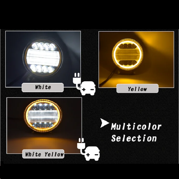 
Прямые продажи от производителя, Автомобильные светодиодные рабочие фары 72 Вт, круглые двухцветные белые и желтые Прожекторы для обслуживания автомобильных фар 