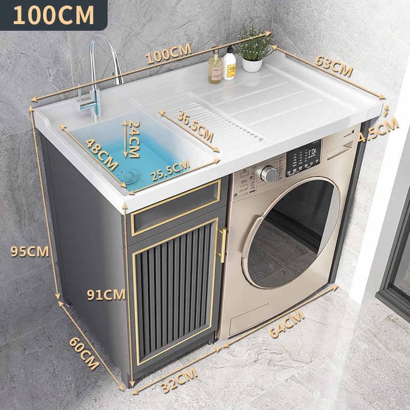 Modern Stainless Steel Design Counter Basin Washboard Space Aluminum Laundry Pool Single Cabinet for Hotel Closet Balcony Wash