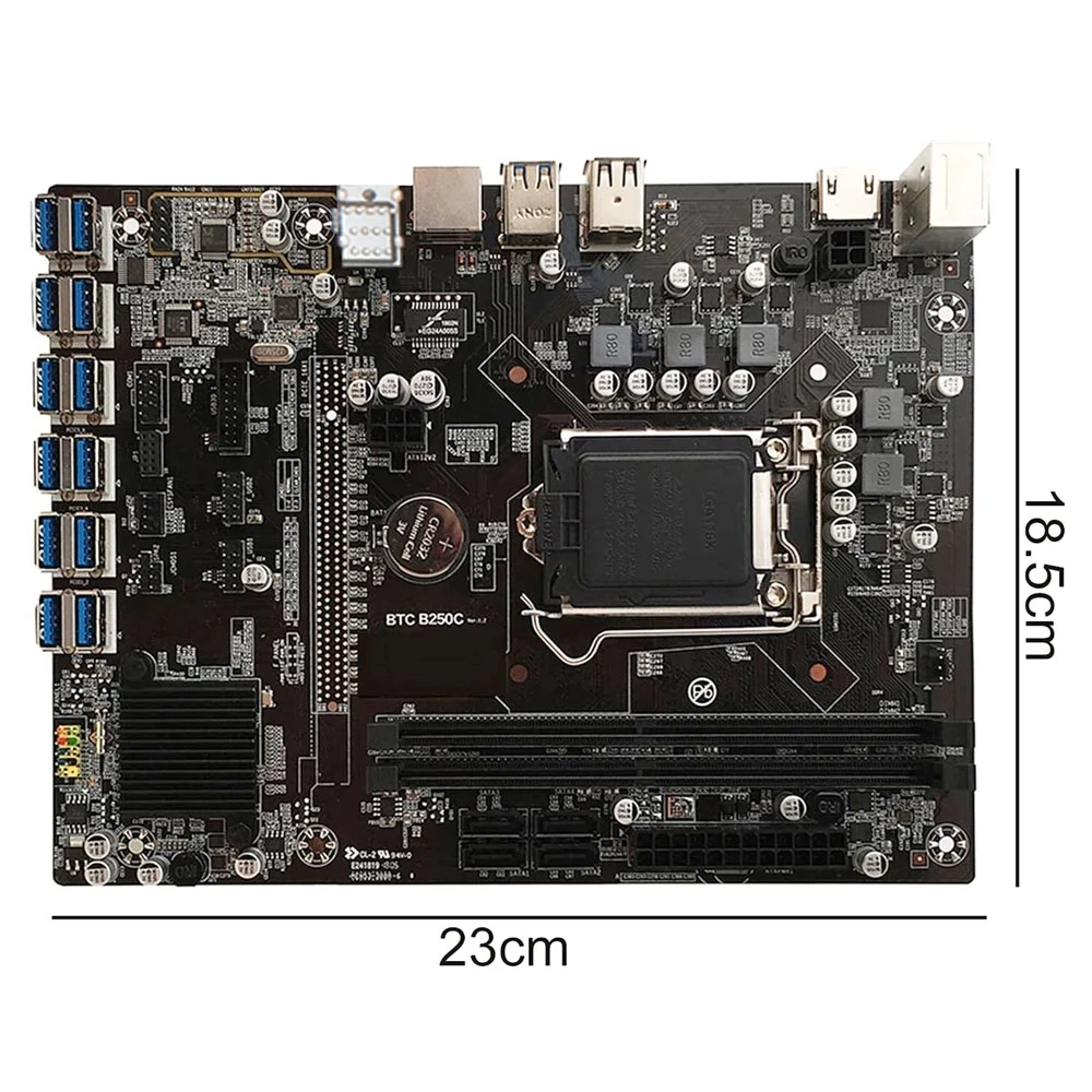 12 GPU Motherboard B250C USB3.0 to PCI-E 16X With 2 DDR4 DIMM Memory Slot LGA 1151 B250 Mainboard