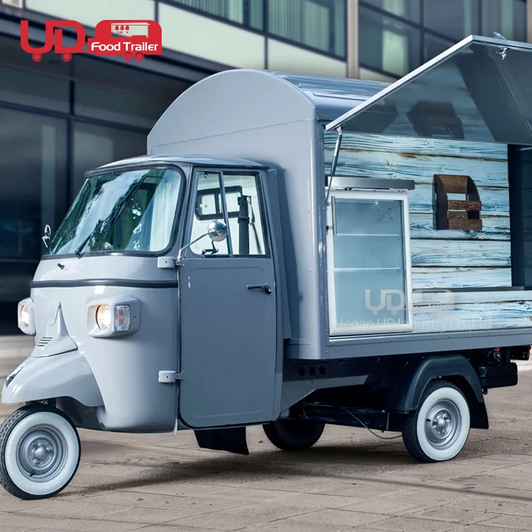 New Design 3 Wheels Electric Food Tricycle Mobile Kitchen Beer Bar Ice Cream Cart Piaggio Ape Food Truck