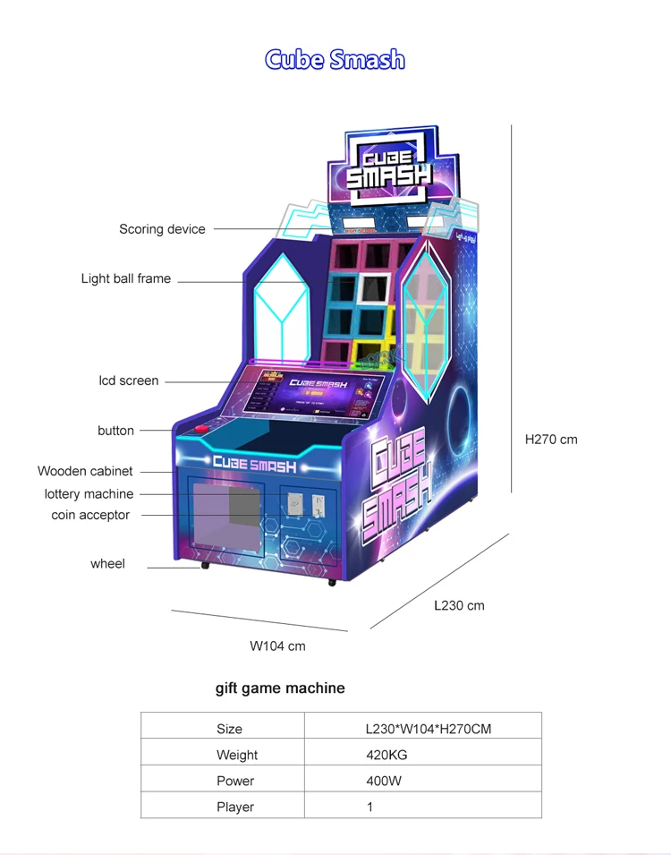 New Arrival Cube Smash Metal Arcade Machine Coin-Operated Ticket Redemption Throw Ball Games 1 Year Warranty