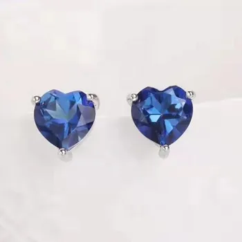 delicate romantic heart wedding stone jewelry 925 silver 18k white gold plated 8mm natural tanzanite blue topaz stud earring