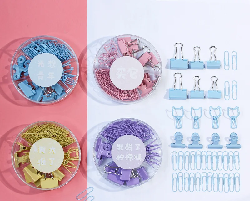 Paper Clips and Binder Assorted Sizes Colored Set Coated for Home Office School