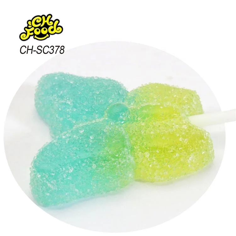Wholesale Halal Cartoon Fruit Flaovr Sugar Coated Butterfly Gummy Soft Candy Lollipop Sweets Custom Kids Snack