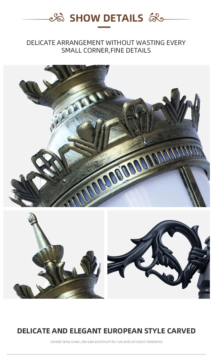 Professional manufacturer outdoor antique cast iron solar street post lamp led garden pole pillar light