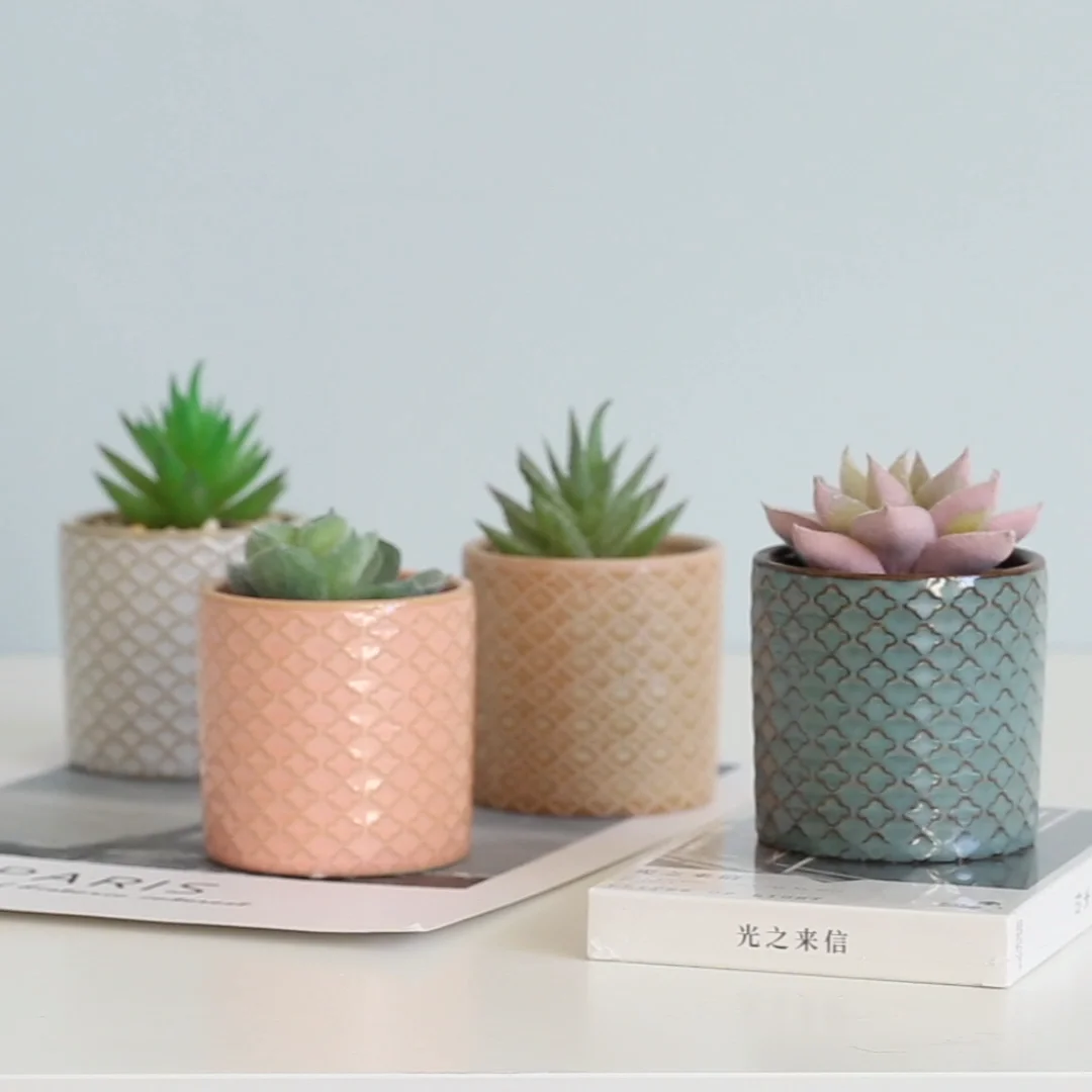 户外花园装饰品装饰迷你人工肉质植物四叶草图案花盆