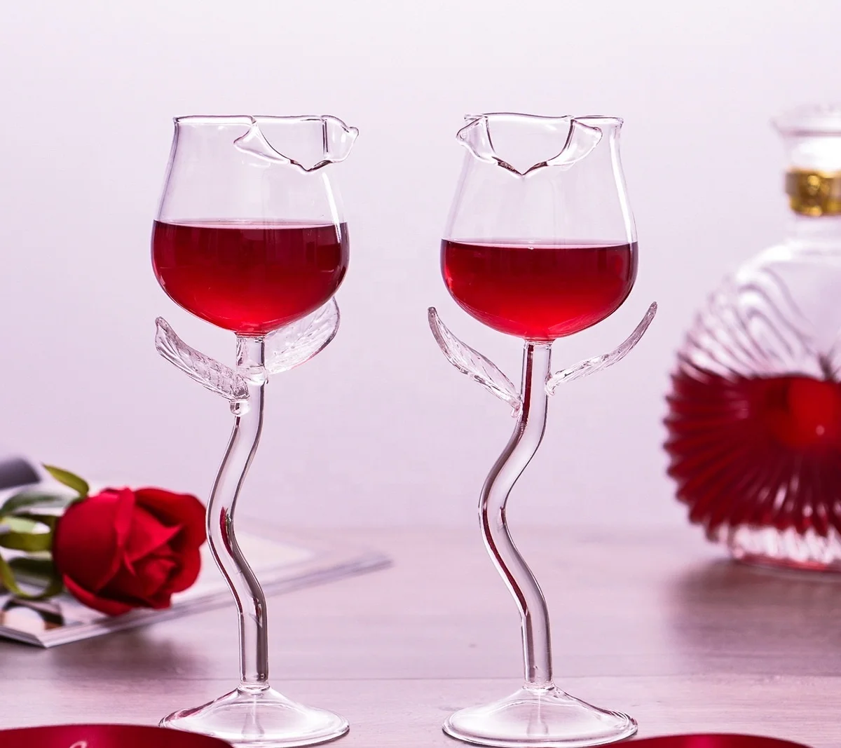 Newe Fancy Design Rose Flower Shape Wine Glass 180ml Rose Glass champagne Flute Goblet Gift
