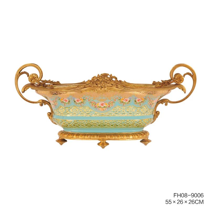 Зеленые стеклянные части из латуни золотого цвета с дизайнерской вазой для гостиной красивое украшение