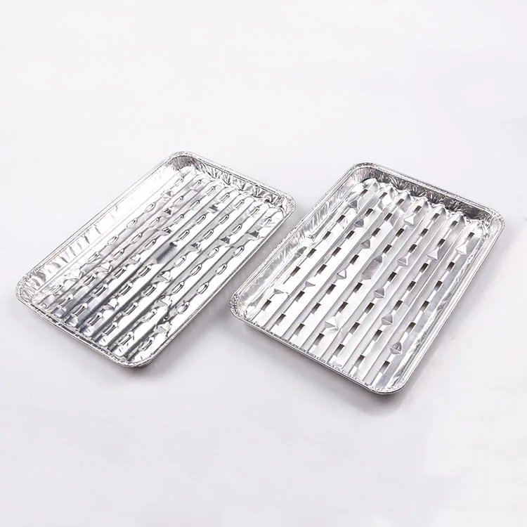 1000ML Certified Durable Broiler Pans Rectangle Disposable Tin Foil BBQ Grill Perforated Aluminum Foil Bbq Tray with Holes