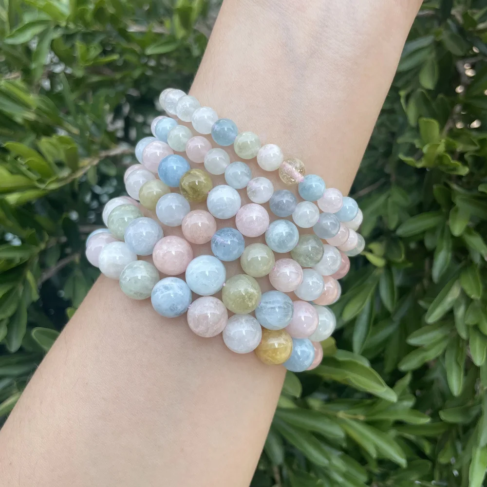6/8/10 Natural Morgan Stone Loose Bead Bracelet Gemstone Beaded Elastic  Bracelet Healing Crystal Stone Bracelet for Women Girl