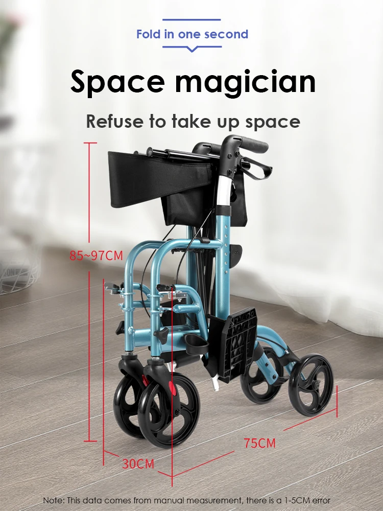 High Quality Hot Selling Aluminum frame Folding Portable Rollator Walker And Wheel Chair With Seat for elderly details