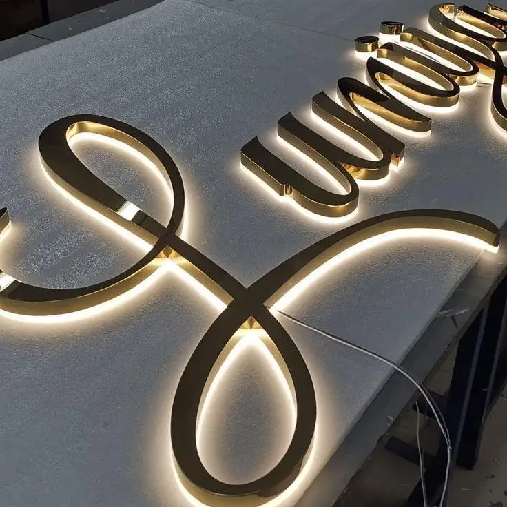 Пользовательский светодиодный логотип магазина металлическая подсветка слово наружная вывеска светящийся фон настенный