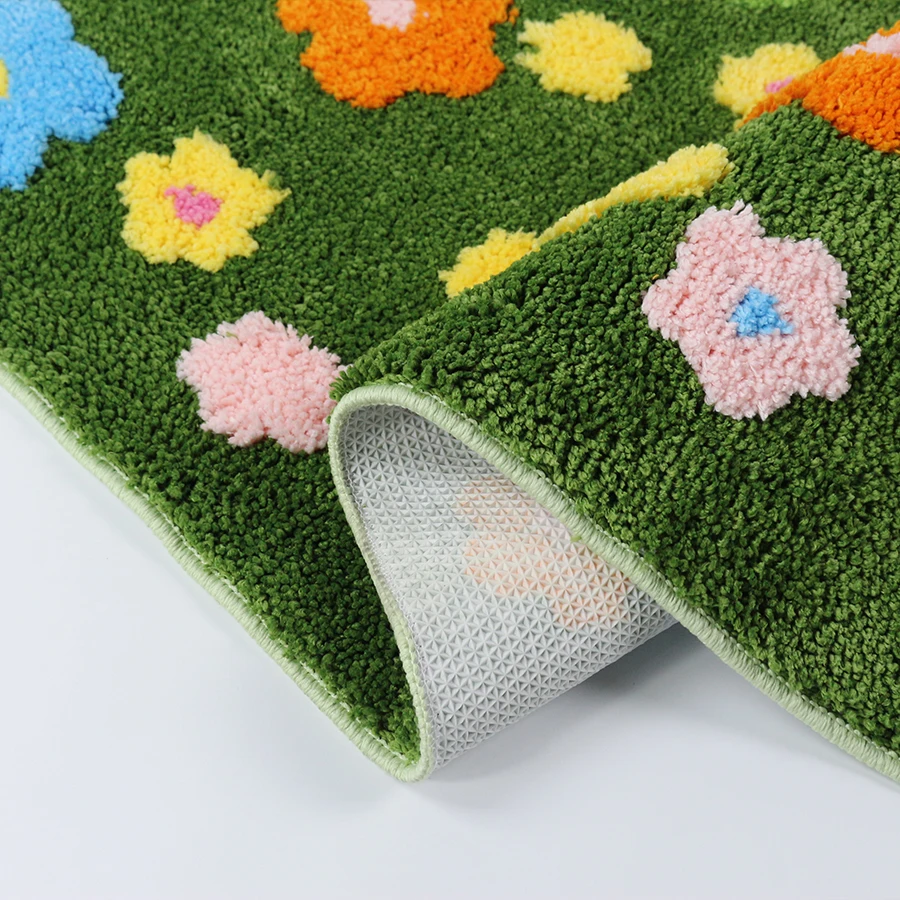 Lovely Bathroom Rug Non-slip Irregular Moss Bath Mat Green Absorbent Shaggy Area