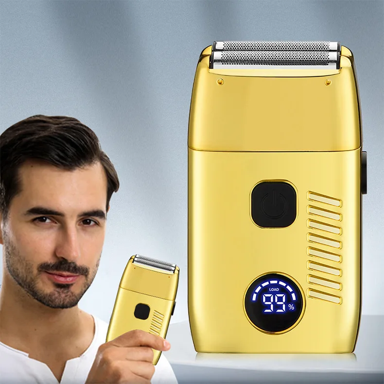 双刀片剃须刀液晶数字显示便携式男士电动剃须刀干湿式USB充电体腹股沟脱毛脱毛器金色