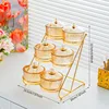 6 Amber Ice-Patterned Glass Disc Staircase Gold Shelf