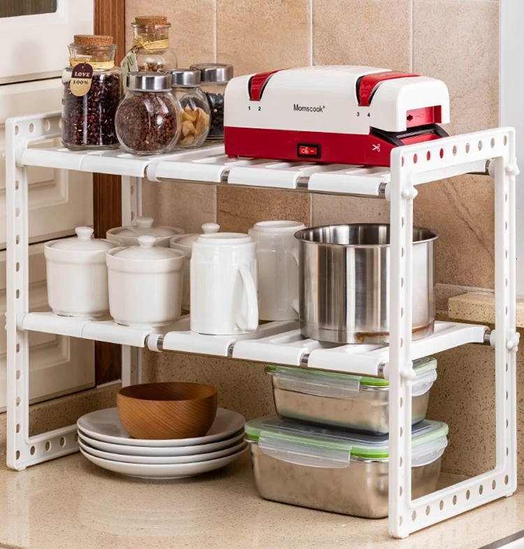 2 Tier Expandable Shelf Rack Under Sink Storage Organizer for Kitchen Room