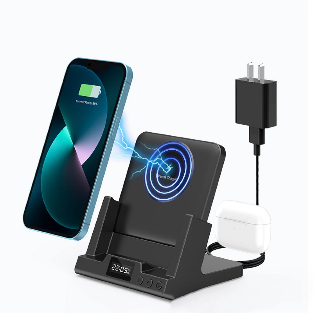 3 In 1 Wireless Charger Foldable Charging Station Alarm Clock Portable 