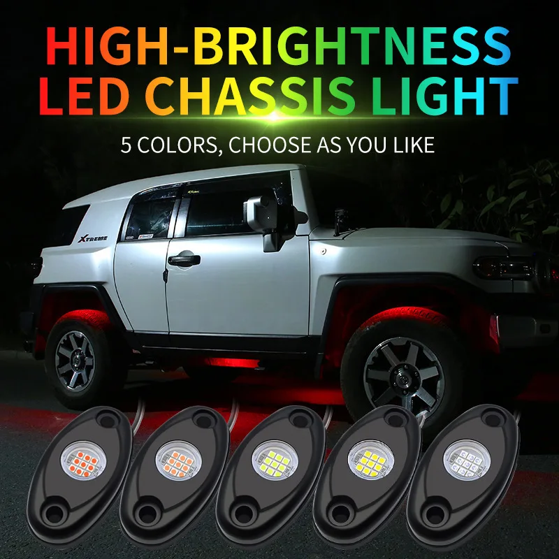 LED Car Trunk LED Rock Light 12V RGB Exterior Atmosphere Light Car Bottom Light Lamp Support Remote APP Control