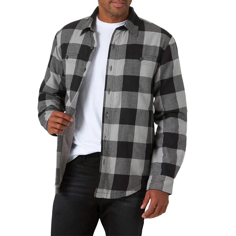 Custom Flannel Sherpa ed Mens plaid Shirt casual full sleeves plus size flannel shirts_voghion.com