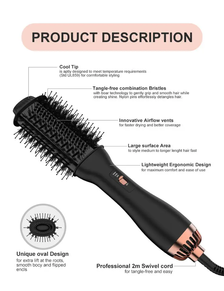 Professional Factory Price Hair Straightener Infrared Hair Blow Dryer Brush  Electric Volumizer Hot Air Brush Stying Tools