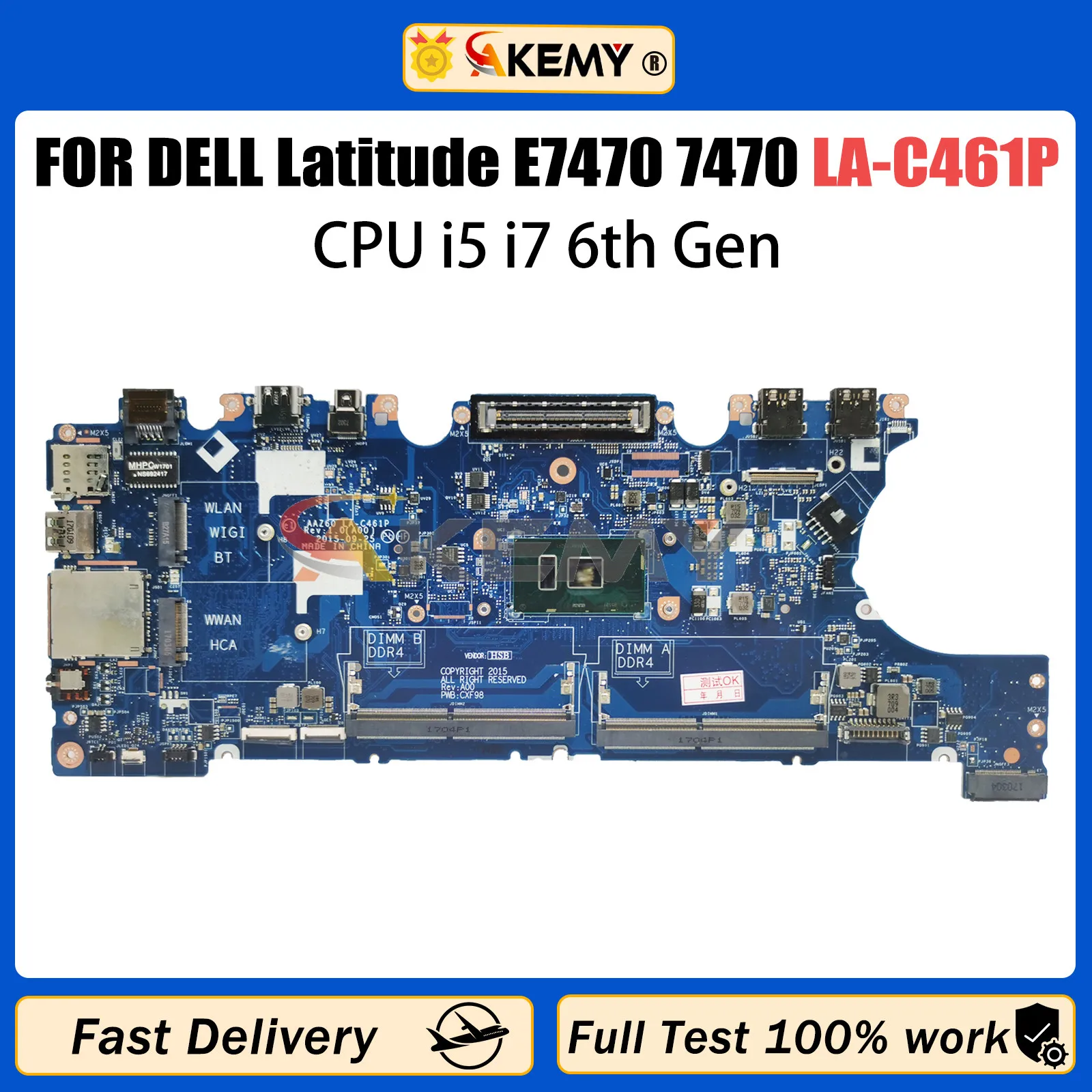 Dell Latitude E7470 Laptop anakart için LA-C461P 0DGYY5 0VNKRJ