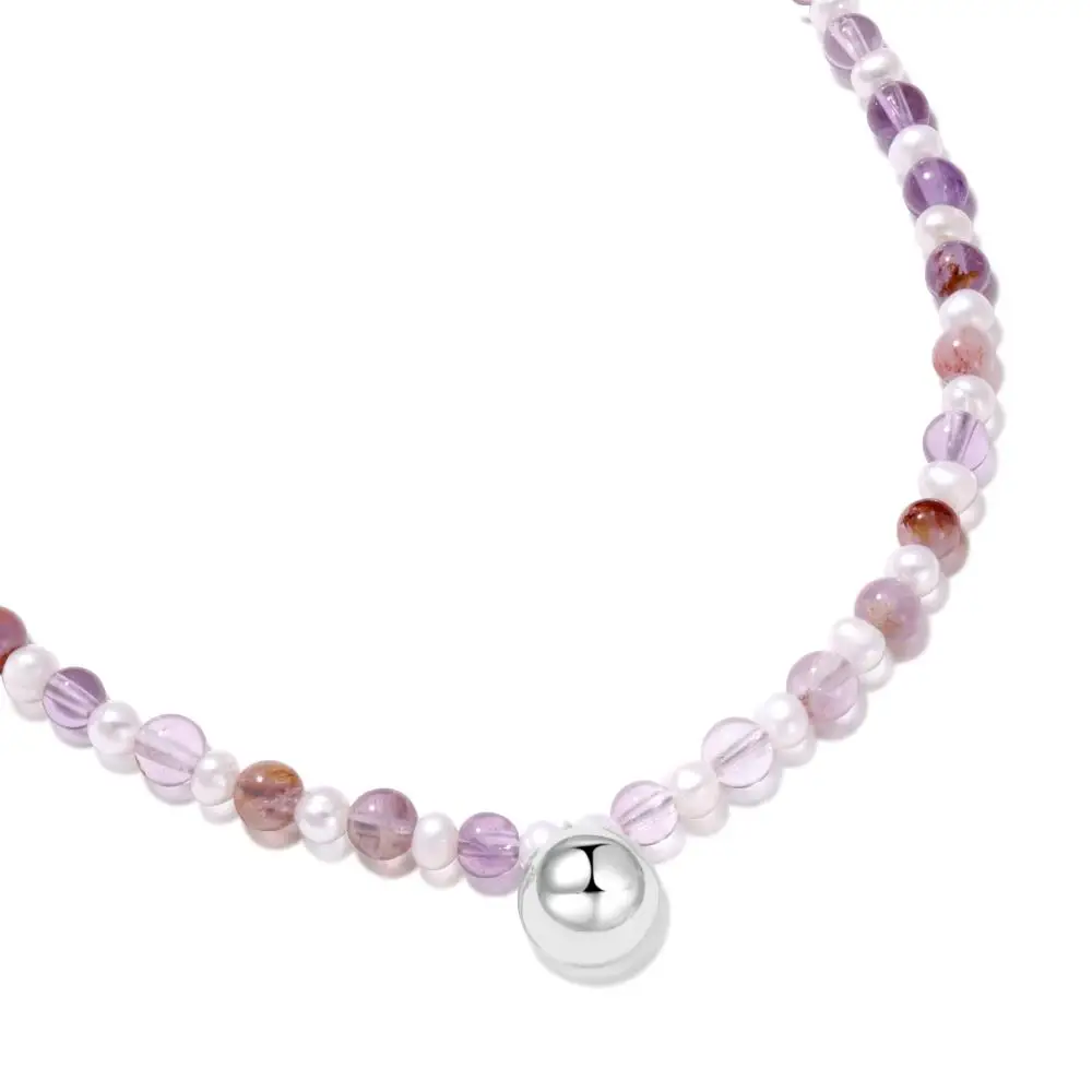 KAKODIY fashion natural purple stone beaded necklace 925 sterling silver adjustable necklace jewelry detail 1