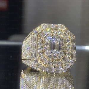 14K/18K gold 13.27 carat men's diamond ring, IGI-certified lab-grown emerald-cut fashion ring, suitable for special occasions