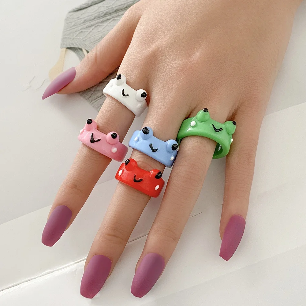 Go Party Cute Smile Frog Rings Funny Cartoon Animal Knuckle Rings