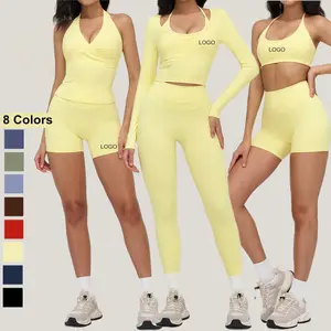High Quality 2 Piece Gym Fitness Sets Activewear Sport Bra Tank Top Biker Shorts Pants Women's Yoga Clothing Pilates Set