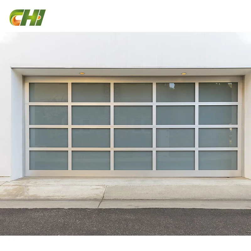 Modern 16x9 Double Insulated Frosted Impact Rated Glass Metal Garage Door Aluminum Alloy with Finished Surface