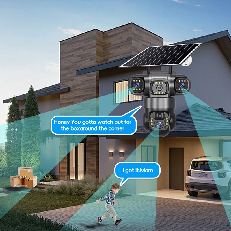 6MP V380专业太阳能户外安全摄像机移动远程视图WiFi 4G 3镜头3屏夜视1年保修