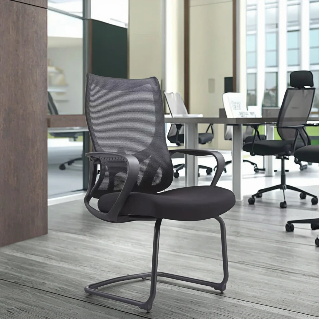 Black Matte Arched Frame Chair Fixed Armrest Ergonomic Support Modern Compact Design 3