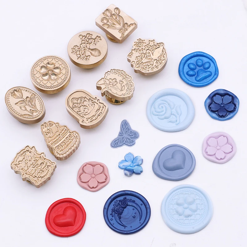 Popular 3D embossed sealing wax round oval shaped seal head heart tulip design envelope DIY hand account sealing wax