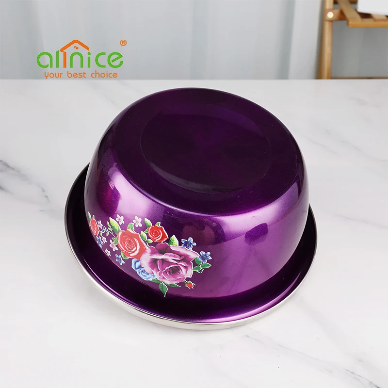 Restaurant Printing Flower Pattern Home Used Round Seasoning Basin Stainless Steel Mixing Bowl for Sale