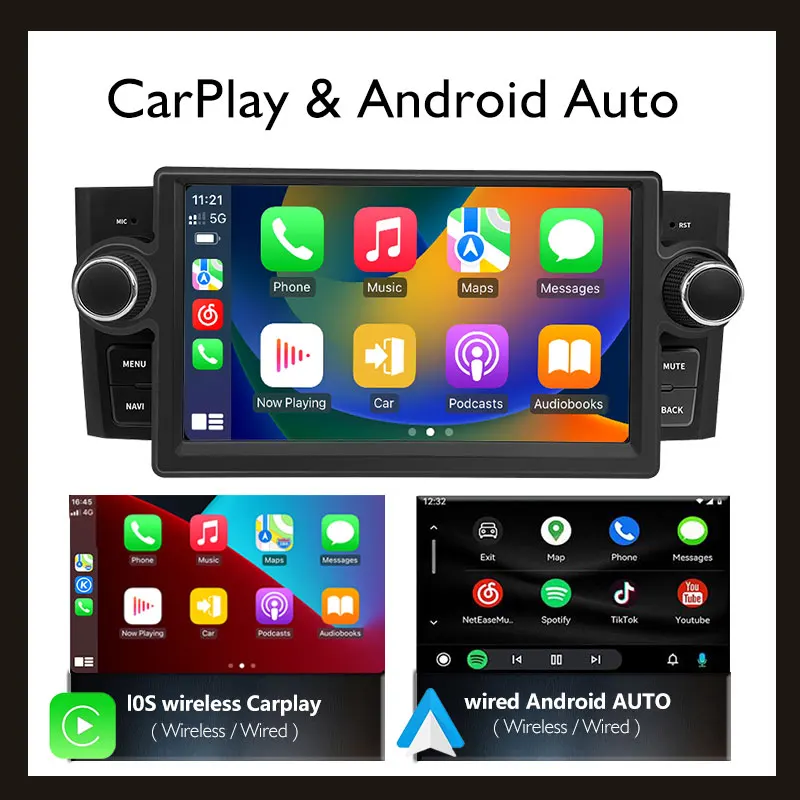 Android Car Audio Multimedia Player Dashboard GPS Navigation Wireless Carplay & MP3 Fiat Linea Grande Punto USB 1-Year Warranty