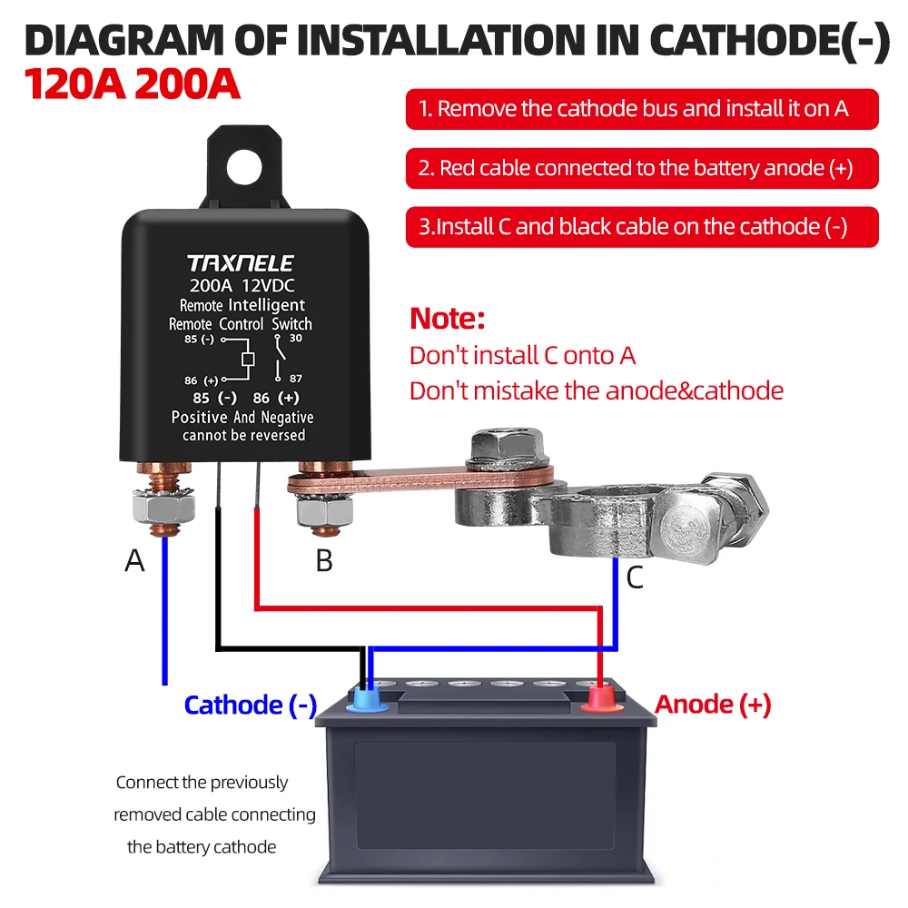 Universal Battery Switch Relay Wireless Remote Control Disconnect Cut Off Isolator Master Switches 12V 120A 200A 500A