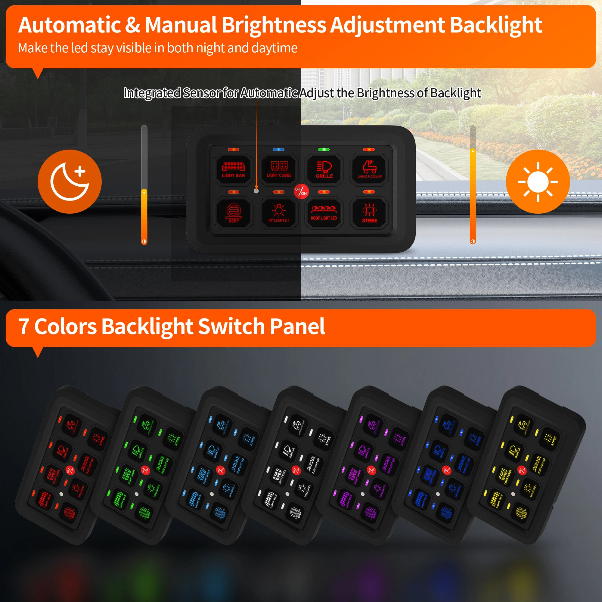 8 Gang Switch Panel Automatic Dimmable Switch RGB Back Light Panel Strobe Momentary Universal Circuit Control Relay System Box